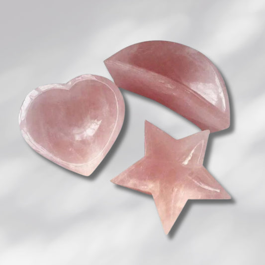 Hand Carved Natural Moon Star Heart Shape Rose Quartz Stone Crystal Bowl Energy Healing Crystals Decoration